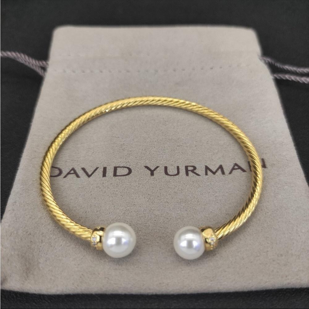 David Yurman Gold-Tone Cable Pearl Cuff Bracelet 3mm